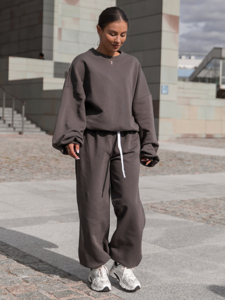 Dresowa bawełniana BLUZA oversize szeroka dark mokka X402