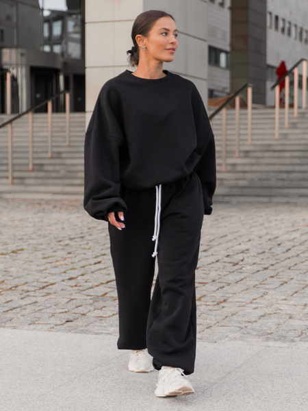 Dresowa bawełniana BLUZA oversize szeroka czarna X402