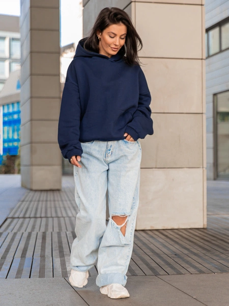 Dresowa bawełniana BLUZA z kapturem kangurka o klasycznym kroju navy blue X350