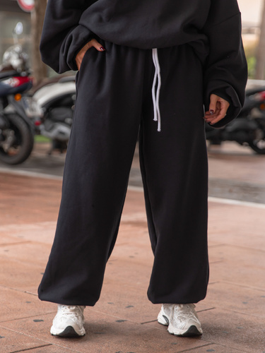 Dresowe bawełniane SPODNIE baggy niski stan czarne X403