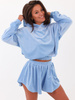 Welurowy komplet bluza z kapturem + krótkie spodenki baby blue b138 k01