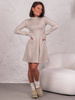 Swetrowa krótka SUKIENKA z rozszerzaną spódnicą w literę A beżowa E615 k01
