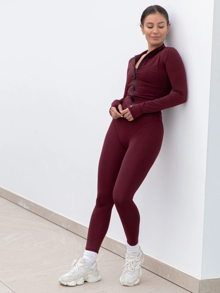 FITNESS / SIŁOWNIA / JOGA dopasowane SPODNIE legginsy z wysokim stanem z przeszyciami bordowe F106