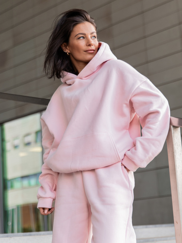 Dresowa bawełniana BLUZA z kapturem kangurka o klasycznym kroju baby pink X350