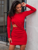 Elegancka SUKIENKA mini asymetryczna z wycięciem w pasie czerwona D533 k01