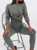 Dresowy komplet bluza z supłem + spodnie khaki b63 kk01