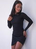 Dopasowana bawełniana SUKIENKA z asymetrycznym kopertowym dołem czarna D448 k01