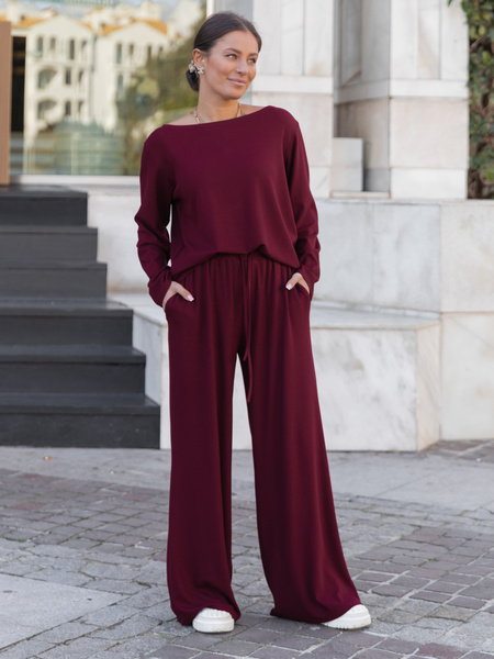 ZESTAW z prążkowanej dzianiny: Luźne SPODNIE X507 + Luźna BLUZKA z długim rękawem X506