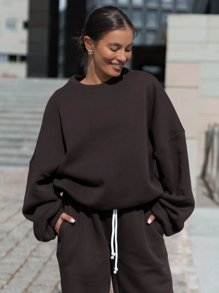 Dresowa bawełniana BLUZA oversize szeroka dark chocolate X402