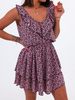 Asymetryczna sukienka z falbankami fioletowa w kwiatki b148 kk01
