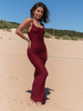 Wiskozowa SUKIENKA maxi na ramiączkach z gołymi plecami bordowa X130 k01