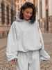 Luźna BLUZA z kapturem oversize szeroka z bawełnianej dresówki niedrapanej od wewnątrz szary melanż X150