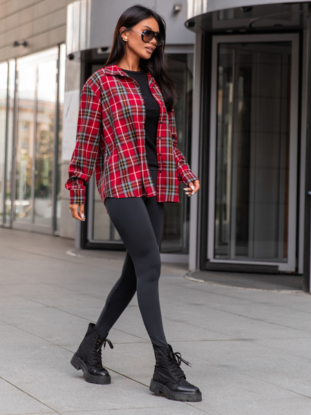 Oversizowa KOSZULA w kratę czerwoną wzór 1 X363
