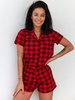 PIŻAMA komplet do spania luźna koszulka na guziki i spodenki czerwona w kratę P32 k01
