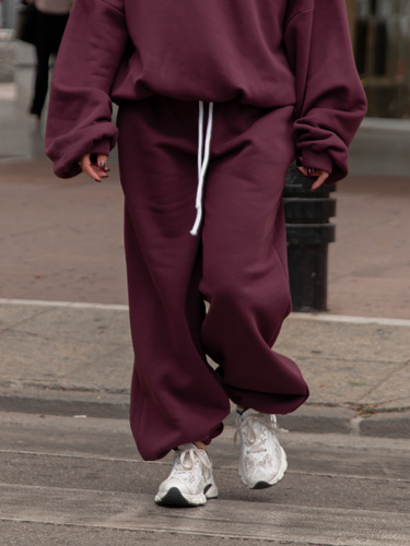 Dresowe bawełniane SPODNIE baggy niski stan śliwkowe X403