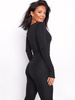 Dopasowany kombinezon z elastycznej dzianiny z dekoltem V czarny d025 k01