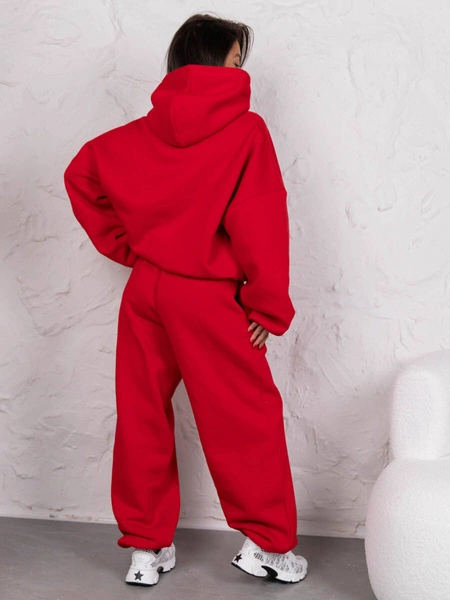 Dresowa bawełniana BLUZA z kapturem oversize szeroka czerwona E644