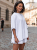 KOMPLET z bawełnianej frotty długi oversizowy t-shirt i krótkie spodenki biały X212 k01