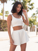 Dresowy bawełniany KOMPLET krótki top na ramkach i krótkie spodenki ecru X120 k01