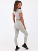Dresowe bawełniane spodnie pocięte na kolanach szare b33 k01