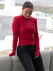 Bawełniana BLUZKA z półgolfem z poduszkami na ramionach z dzianiny prążkowanej czerwona X461