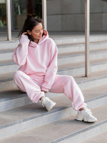 Dresowe bawełniane SPODNIE  ze ściągaczami baby pink X32