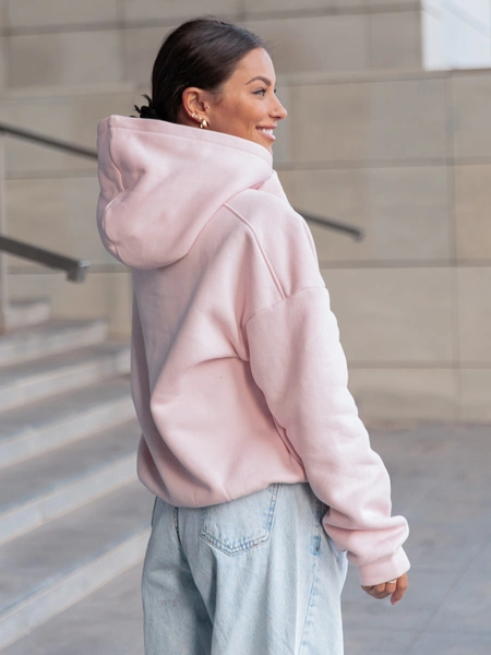 Dresowa bawełniana BLUZA z kapturem kangurka o klasycznym kroju baby pink X350