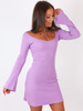 Trapezowa sukienka z szerokimi rękawami z dzianiny prążkowej liliowa b25 kk01