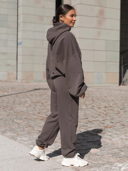 Dresowe bawełniane SPODNIE  ze ściągaczami dark mokka X32