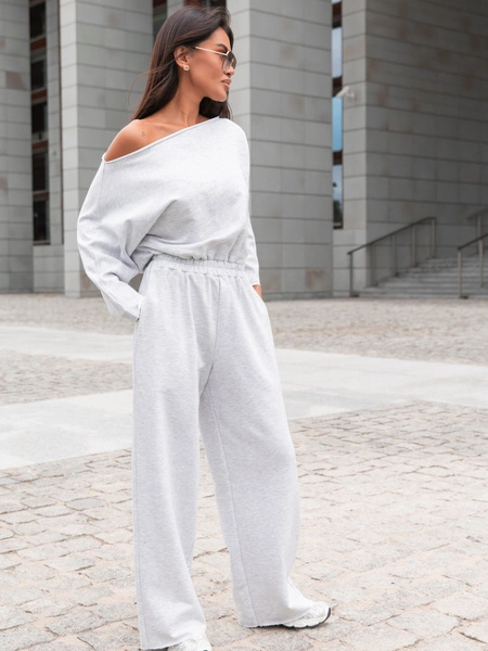 Dresowy bawełniany KOMBINEZON z długimi spodniami szary melanż X414 k01