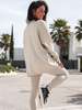 KOMPLET bawełniany oversizowa dłuższa bluza dresowa i legginsy z prążka melanż beż d126 k01