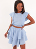 MUŚLINOWY BOHO KOMPLET BLUZKA + ASYMETRYCZNA SPÓDNICA baby blue B75 k01