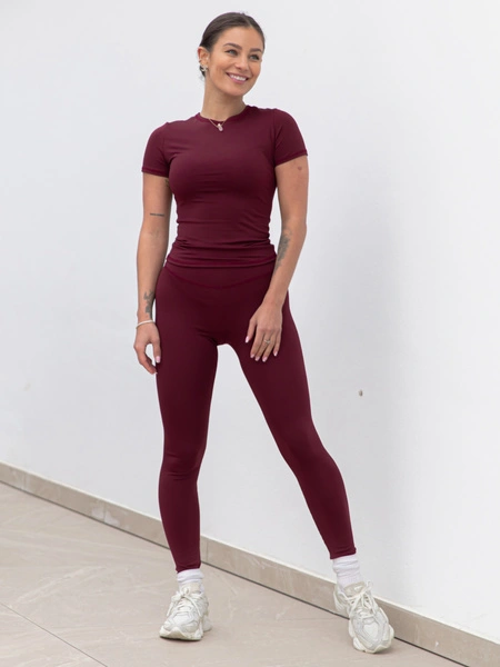 FITNESS / SIŁOWNIA / JOGA dopasowane SPODNIE legginsy z wysokim stanem bordowe F102