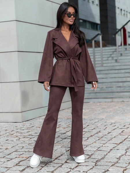 ZESTAW: Oversizowa zamszowa MARYNARKA o szerokim kroju X409 + Zamszowe SPÓDNICO SPODENKI z rozporkiem X408