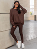Bawełniany KOMPLET asymetryczna dresowa oversizowa bluza bez kaptura i spodnie legginsy z prążkowanej dzianiny czekoladowy X351 k01