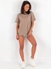 Bawełniany basicowy t-shirt oversize z krótkim rękawem cappuccino d121 k01