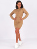 Sweter dopasowana sukienka warkocze oversize camel k08