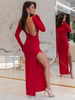 Elegancka dopasowana SUKIENKA maxi z wycięciem na plecach czerwona E637 k01