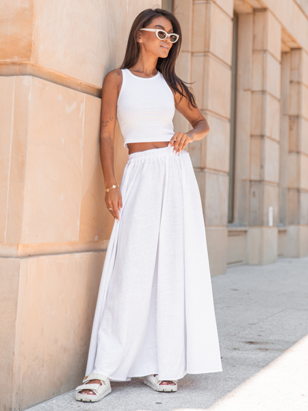 Lniana maxi SPÓDNICA biała X252 k01