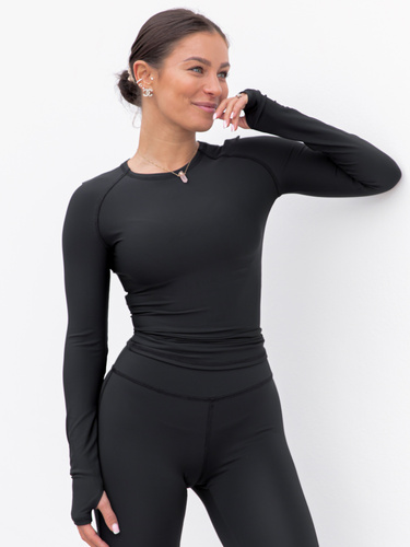 FITNESS / SIŁOWNIA / JOGA dopasowana BLUZKA z długim rękawem czarna F101