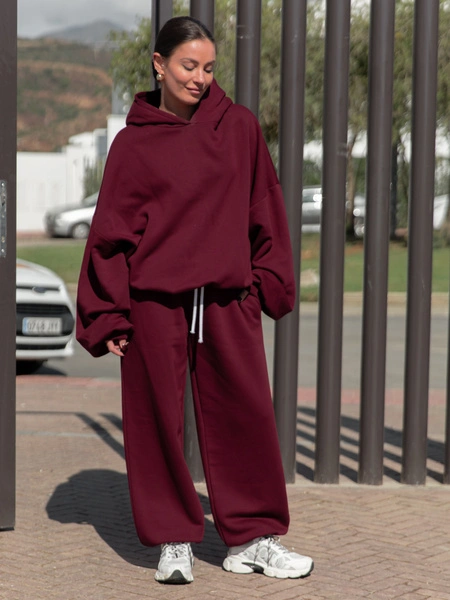 ZESTAW DRESOWY: Bawełniana BLUZA z dresu drapanego z kapturem X478 + Dresowe SPODNIE baggy niski stan X403