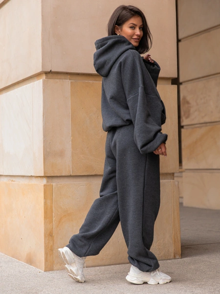 Viralowa Dresowa bawełniana BLUZA z kapturem oversize szeroka grafit melanż E644 k01