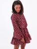 Rozkloszowana sukienka z falbaną bordowa w kwiatki b97 kk01