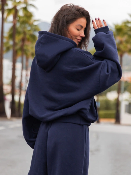 Viralowa Dresowa bawełniana BLUZA z kapturem oversize szeroka navy blue E644