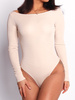 Dzianinowe body z dekoltem w łódkę beżowe d003 k01