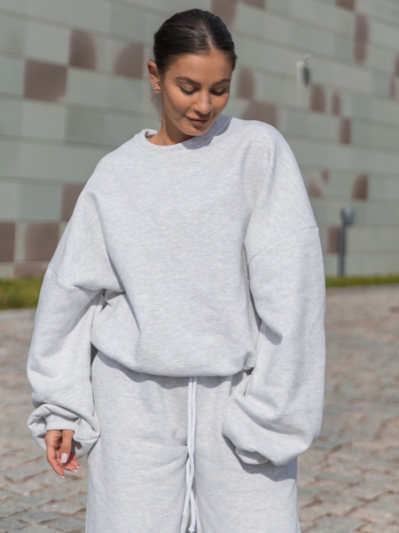 Dresowa bawełniana BLUZA oversize szeroka szary melanż X402