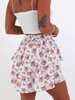 Rozkloszowana zwiewna mini spódnica biała w fioletowe kwiatki b73 k01