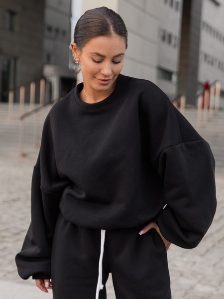 Dresowa bawełniana BLUZA oversize szeroka czarna X402