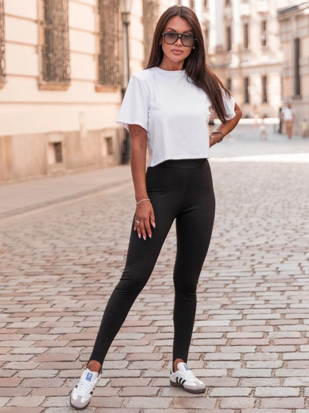 Bawełniany T-SHIRT bluzka z krótkim rękawem z poduszkami na ramionach biały E429