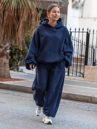 Dresowy ZESTAW: BLUZA z kapturem oversize z raglanowymi rękawami X509 + Bawełniane SPODNIE baggy ze ściągaczami i przeszyciami X510